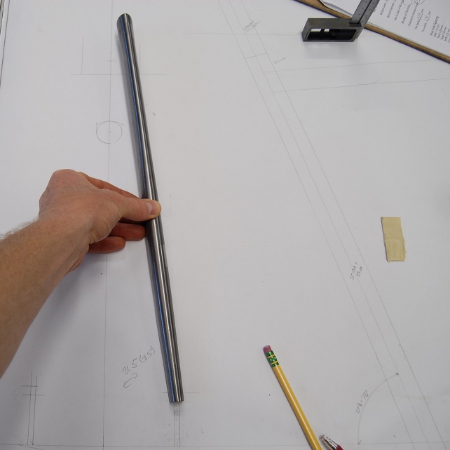 Chain stay mock-up on the full-scale drawing to ensure tire clearance and chain ring clearance.